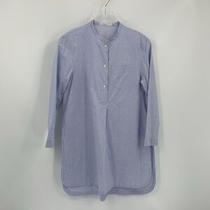 Lareida tunic blouse top shirt blue white stripe long sleeve button 40 Large